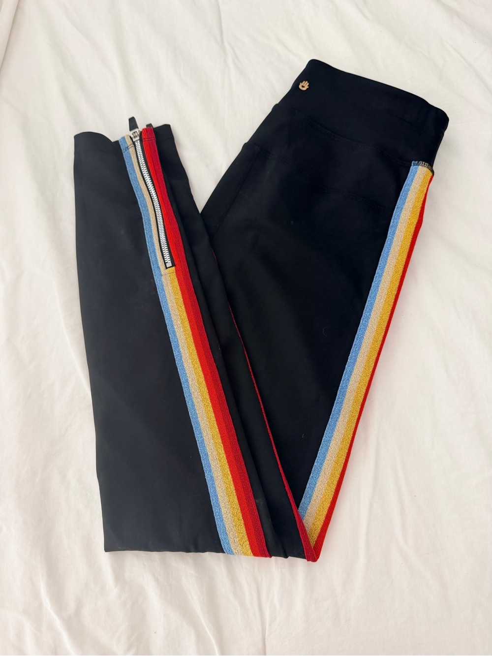 Spiritual Gangster Black Joggers with Rainbow Side Stripes